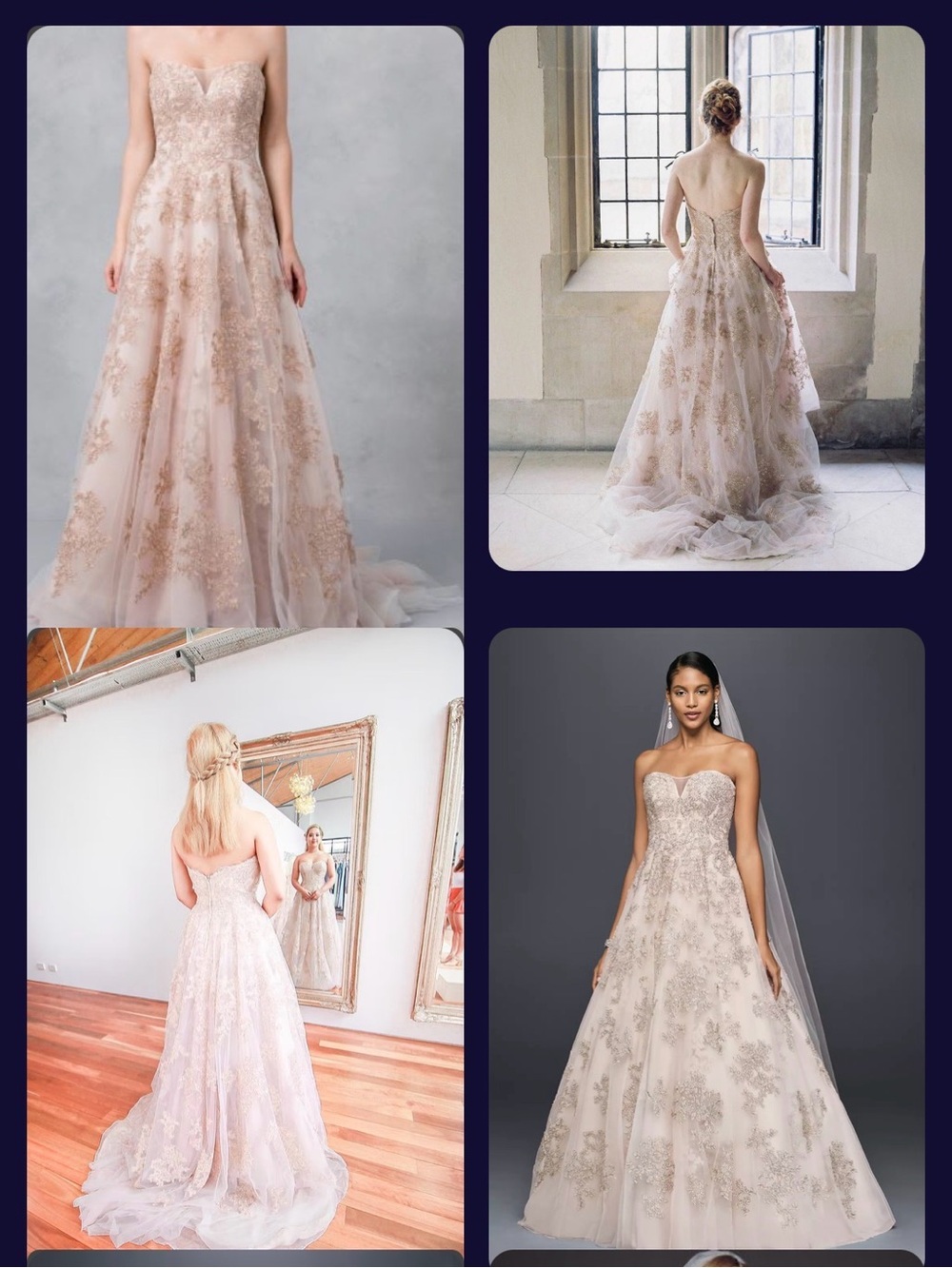 Oleg Cassini Blush and Rose Gold Embellished Lace Wedding Gown